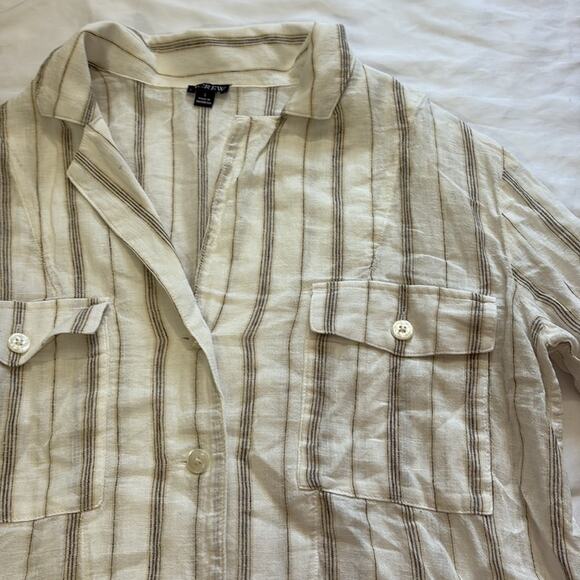 J.Crew Womens 2 Camp Collar Shirt Stripe Featherweight Linen Blend Gold Blouse - Picture 6 of 12